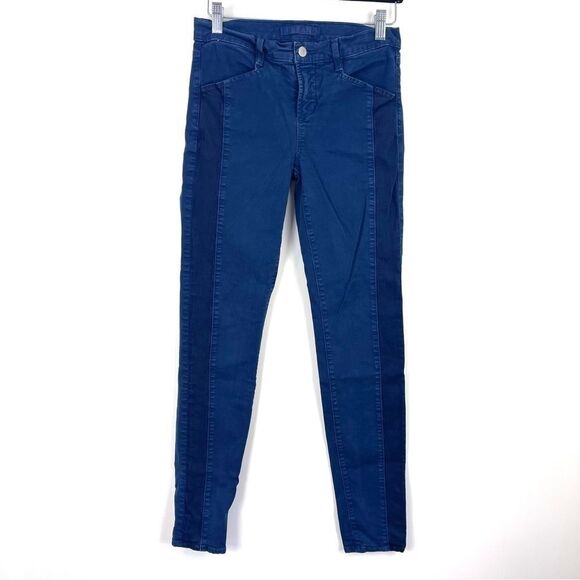 J Brand Blue Kinsey Two Tone Tuxedo Stripe Mid Rise Skinny Jeans Women's Size 27 - Picture 1 of 9
